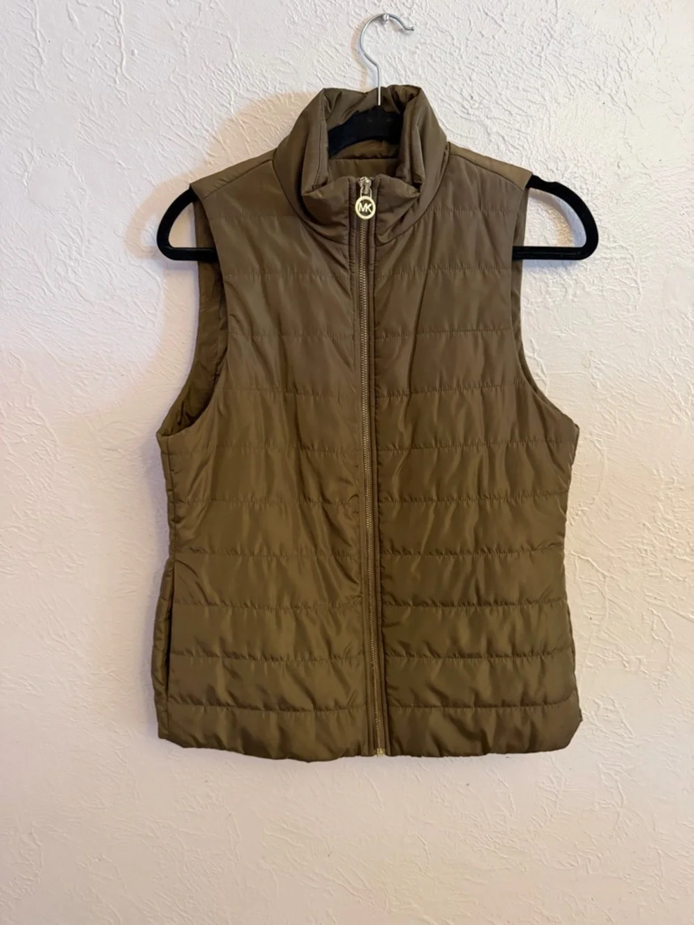 Michael Kors Brown Quilted Puffer Vest with Gold Tone Details